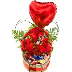 Cesta de Chocolate com Rosas