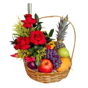 Cesta de Frutas e Rosas
