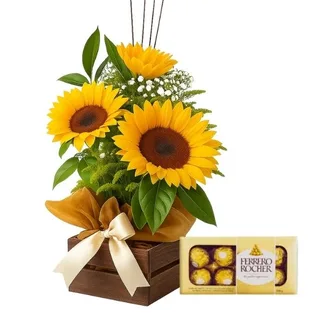 Mini Baú de Girassol com Ferrero