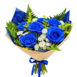 Ramalhete com 6 Rosas Azuis