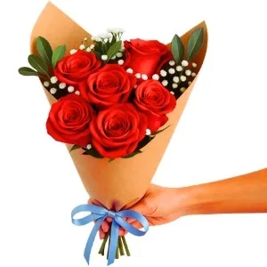 Ramalhete com 6 rosas + folhagem