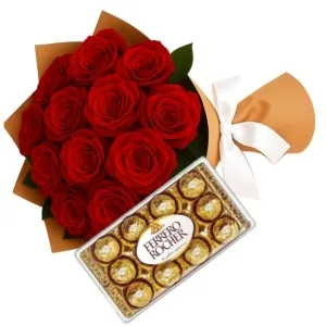 ramalhete de 12 Rosas Vermelhas + Ferrero Rocher