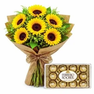 Ramalhete de Girassol com Ferrero Rocher