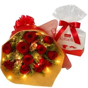 Ramalhete de Rosas com LED e Chocolate