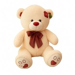 Urso de pelúcia creme com laço