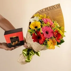 Buquê de Gérberas e Trufas Belgas