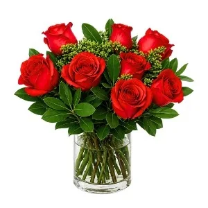 Arranjo de 10 Rosas Vermelhas no Vaso de Vidro