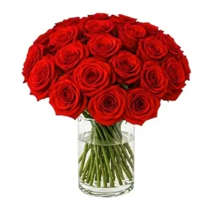 Arranjo de 24 Rosas Vermelhas no Vaso de Vidro