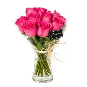 Arranjo de 8 Rosas Pink no Vaso de Vidro