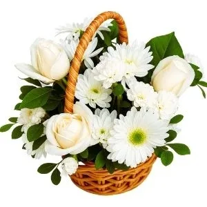 Cesta de Rosas e Gérberas Branca