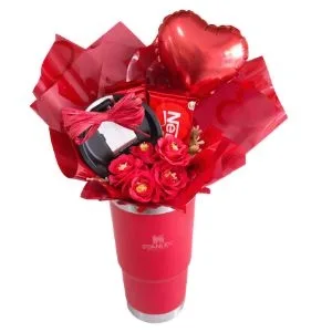 Kit Copo com Chocolates, Flores e Balão