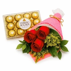 Ramalhete de 3 Rosas Vermelhas com Chocolate