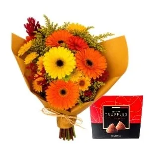 Ramalhete de Rosas e Gérberas com Trufa Belga