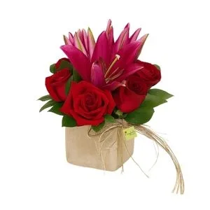 Box de Rosas Vermelhas e Lírios