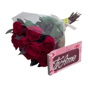 Buquê de 8 Rosas Vermelhas com Chocolates Cacau Show