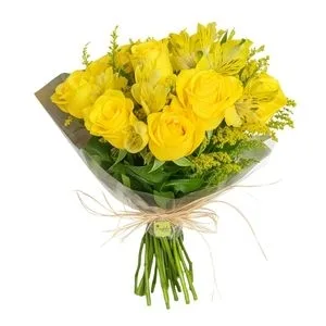 Buquê de Rosas e Astromélias Amarelas