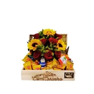Baú Café com Rosas e Girassóis