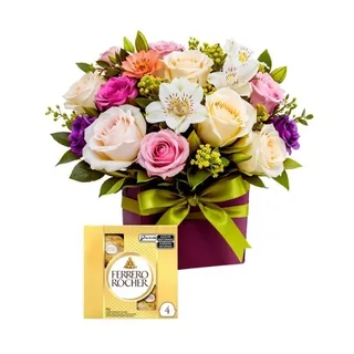 Box Charming Flores Mistas e Ferrero Rocher