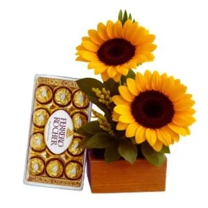 Box Duplo Charming de Girassóis com Ferrero Rocher