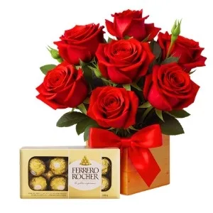 Box Red Roses Ferrero Rocher