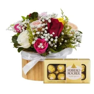 Box Rosas Coloridas e Ferrero Rocher