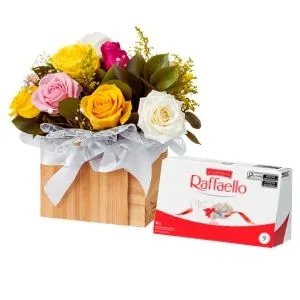 Box Rosas Coloridas e Raffaello