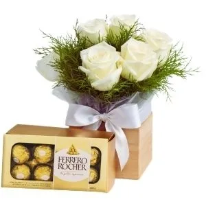 Box White Roses Ferrero Rocher