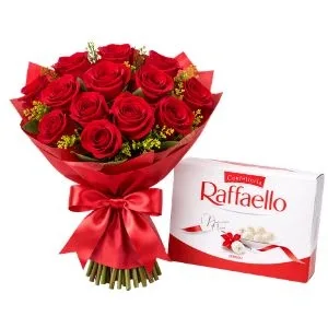 Buquê Red Roses 15 Rosas e Chocolate
