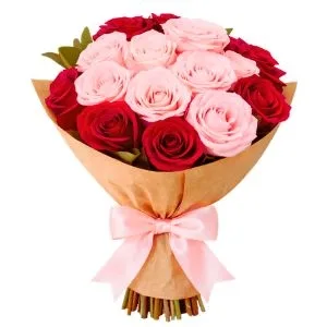 Buquê Tradicional 15 Rosas Duas Cores