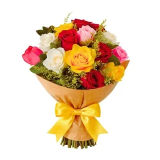 Buquê Tradicional de 12 Rosas Coloridas