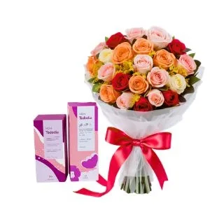 Buquê Três Cores - 36 Rosas e Natura Todo Dia