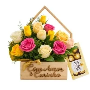 Cesta Casinha Meu Amor - Rosas Coloridas
