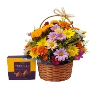Cesta de Flores do Campo e Bombons Truffles