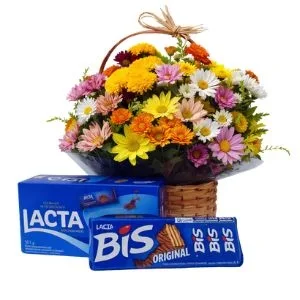 Cesta de Flores do Campo e Explosão de Bombons
