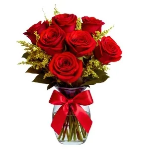 Doce Amor de 07 Rosas Vermelhas no Vidro