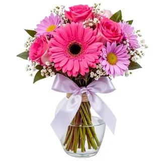 Doce Amor de Rosas e Gerberas Pink no Vidro