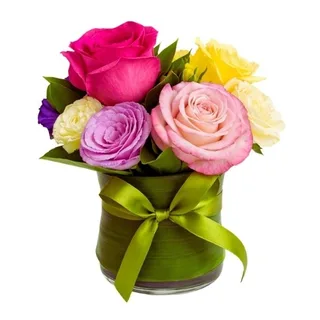 Mini Amor de Rosas e Lisianthus Coloridos no Vidro