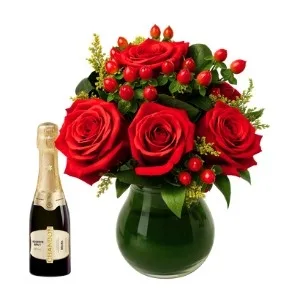 Mini Amor de Rosas Vermelhas no Vidro e Chandon