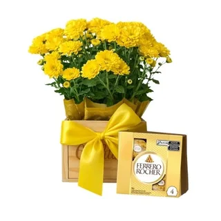 Mini Margarida Amarela na Caixa com Ferrero Rocher 04 Unidades