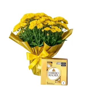 Vaso de Mini Margarida Amarela com Ferrero Rocher 04 Unidades