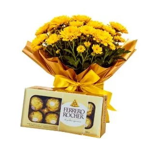 Vaso de Mini Margarida Amarela com Ferrero Rocher