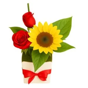 Arranjo de Rosas com Girassol