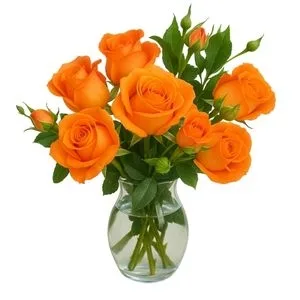 Arranjo de Rosas Laranja no Vaso de Vidro