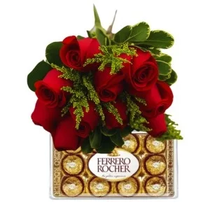 Buquê de 10 Rosas Vermelhas com Chocolate
