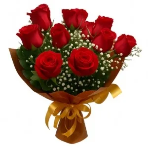 Buquê de 12 Rosas Vermelhas com Gypsofila