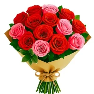 Buquê de 15 Rosas Vermelhas e Rosadas