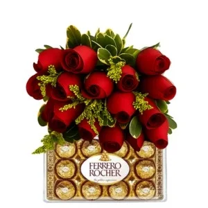 Buquê de 17 Rosas Vermelhas e Chocolate