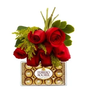Buquê de 8 Rosas Vermelhas com Chocolate