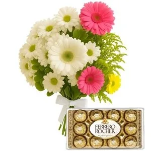 Buquê de Gérberas e Margaridas com Chocolate