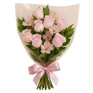 Buquê de Rosas e Astromélias Rosadas